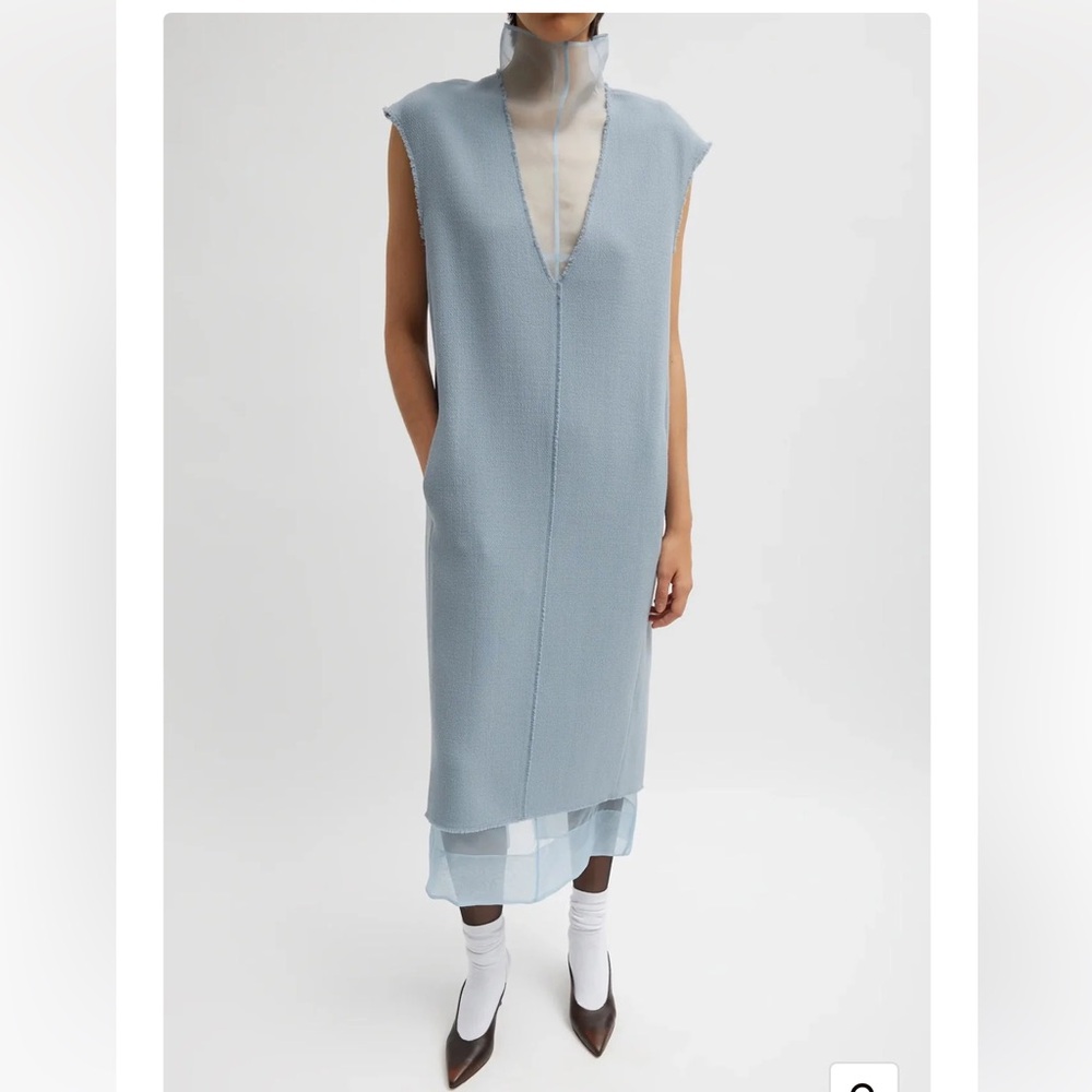 NWT Tibi Melee Crepe V Neck Dress with organza lining  14